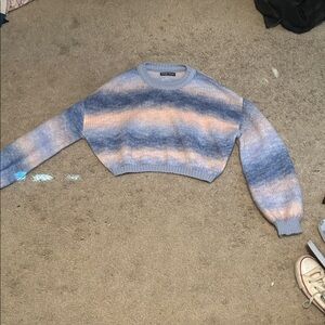 Blue and Pink Striped Women's Sweater SHEIN